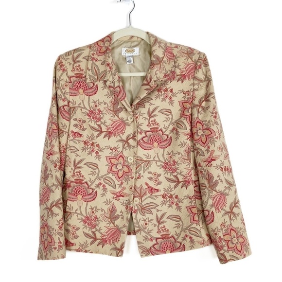 Talbots Petites Cotton Silk Floral Print Long Sleeve Button Front Blazer - Picture 1 of 15